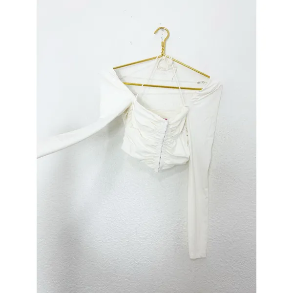 Edkited White Ruched Corset Bustier Top Size Small Long Sleeve Going Out Sexy - Image 9