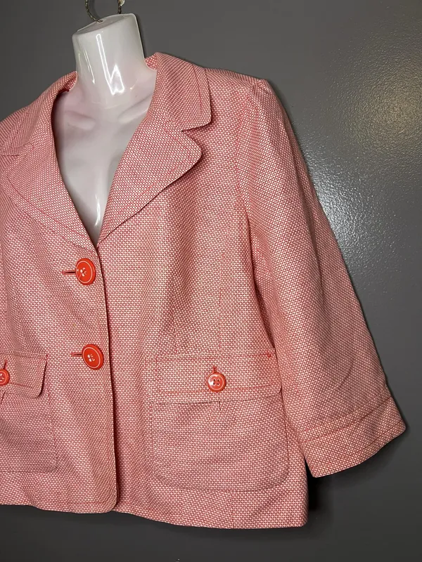 Halogen Blazer Womens XL Pink Linen Blend Tweed 3/4 Sleeve Button Jacket Pockets - Image 4