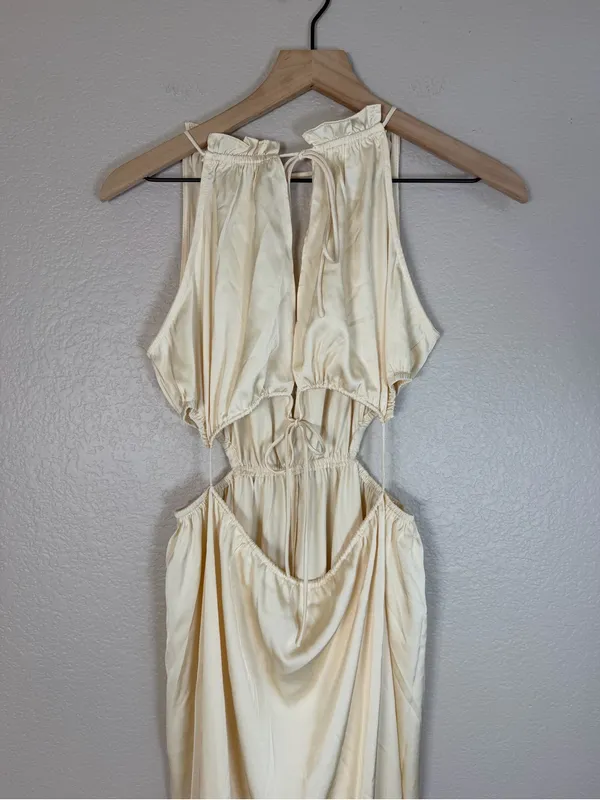 12th Tribe Cream Ivory Satin Cutout Maxi Dress Small - Image 3