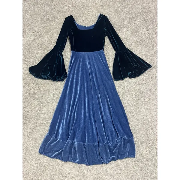 Velvet Renaissance Corset Midi Dress Bell Sleeve Cottagecore Fairy Goth Sz S/M - Image 6