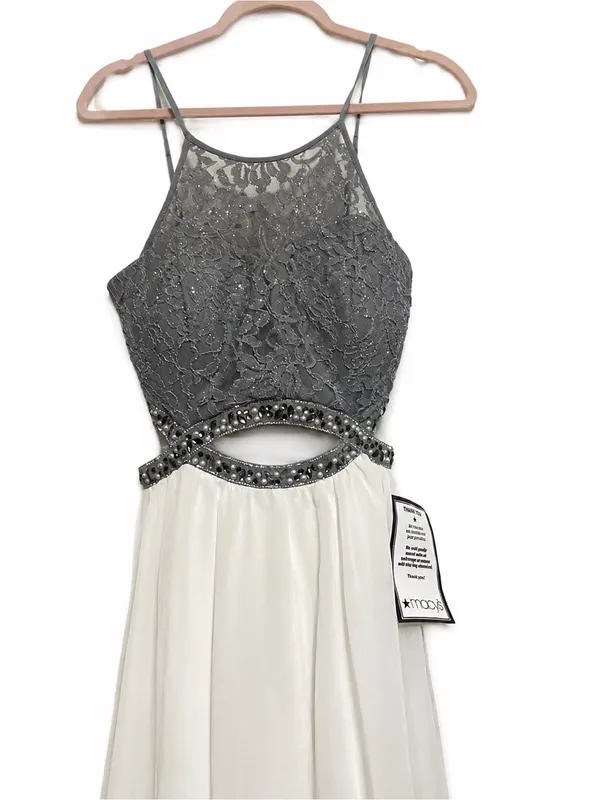 Speechless NWT White Silver Lace Cutout Beaded Homecoming Dress Size 11 - Image 10