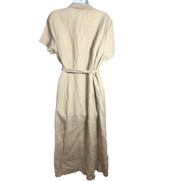 Quince 100% European Linen Button Front Belted Midi Shirt Dress Sand Beige L - Image 6