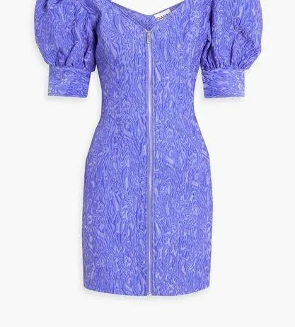 GANNI Cold-shoulder cloqué mini dress Purple Size Small - Image 2