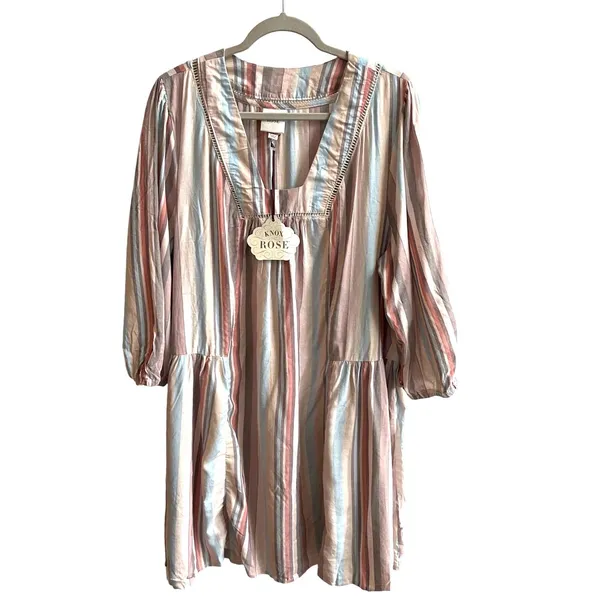 Knox Rose Striped Mini Dress Womens XXL Multicolor Boho Babydoll Linen Blend NWT - Image 3