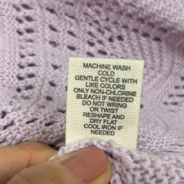 Jessica Simpson Sweater Womens M Lavender Pointelle Crochet‎ Ruched Crop Boho - Image 7