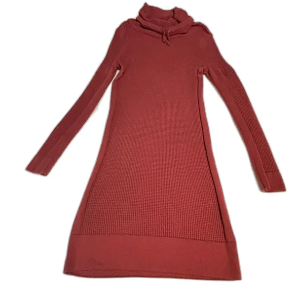 prAna Funnel Neck Tunic Sweater Dress M Burgundy Waffle Knit Granola Gorpcore - Image 2