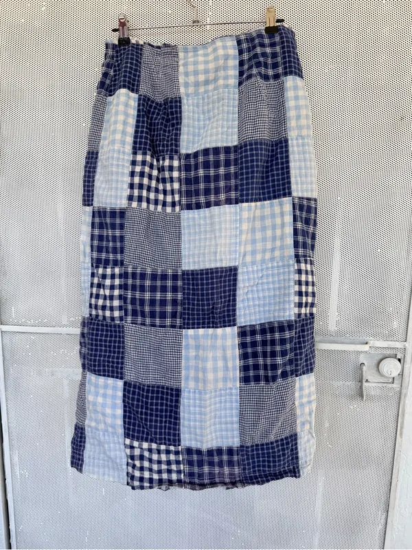 VTG y2k boho chic Blue Patchwork wrap Midi Skirt with Button Detail Size 14 - Image 6