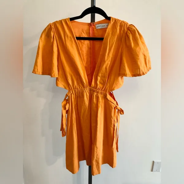 Petal & Pup Orange Sachie Puff Sleeve Cut Out Mini Dress Size US 8 - Image 2