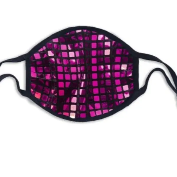 Hot Pink Sequin Grid Pattern Breathable Mask - Image 2