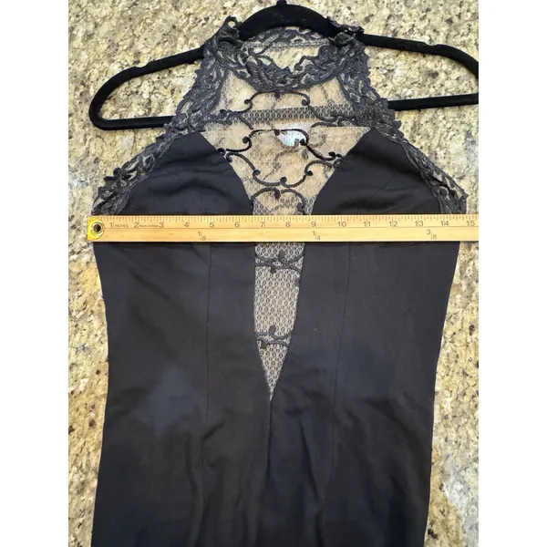 Janine VTG 90s Lace Illusion Bodycon gown black Evening Prom Y2K Size Small - Image 7