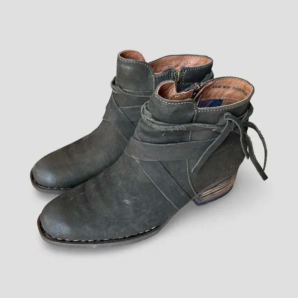 Börn Montilla Leather Ankle Boots Brown Distressed Western Boho Zip Womens 8.5 M - Image 2