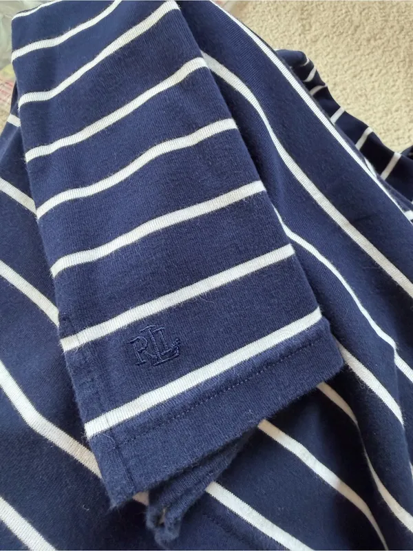 Lauren Ralph Lauren Navy White Striped Bell‎ Sleeve Boat Neck Top M - Image 7