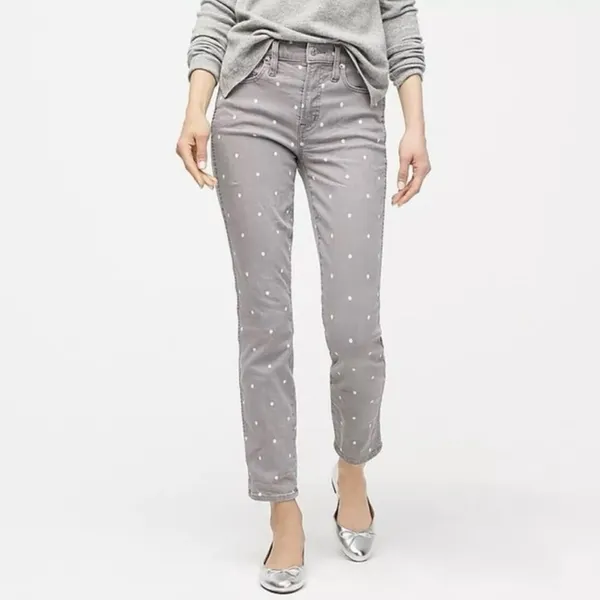 J.Crew Gray Polka Dot High Rise Cropped Straight Leg Jeans Size 29 - Image 6