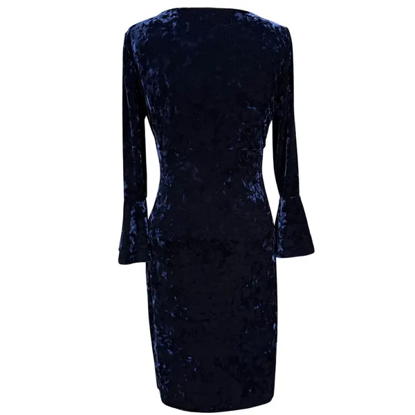 Lauren Ralph Lauren 10 Navy Blue Crushed Velvet Ruched‎ Bell Sleeve Dress Formal - Image 4