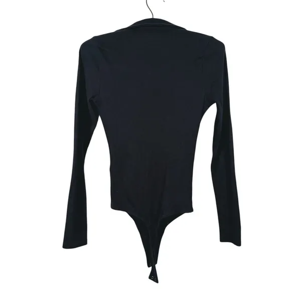 Abercrombie & Fitch Ribbed Polo Long Sleeve Bodysuit Size S Black Preppy Capsule - Image 3