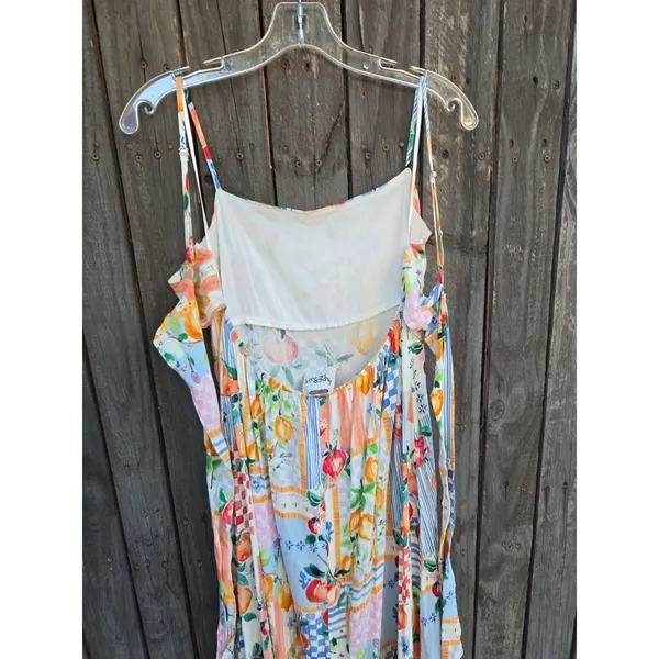 Paper Heart | Anthropologie Floral Fruit Patchwork Print Maxi Tie Back Dress L - Image 4