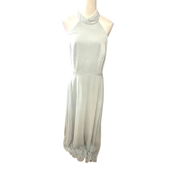 After Six Maxi Dress Halter Style Backless High Neck Chiffon Light Blue 14 NWOT - Image 2
