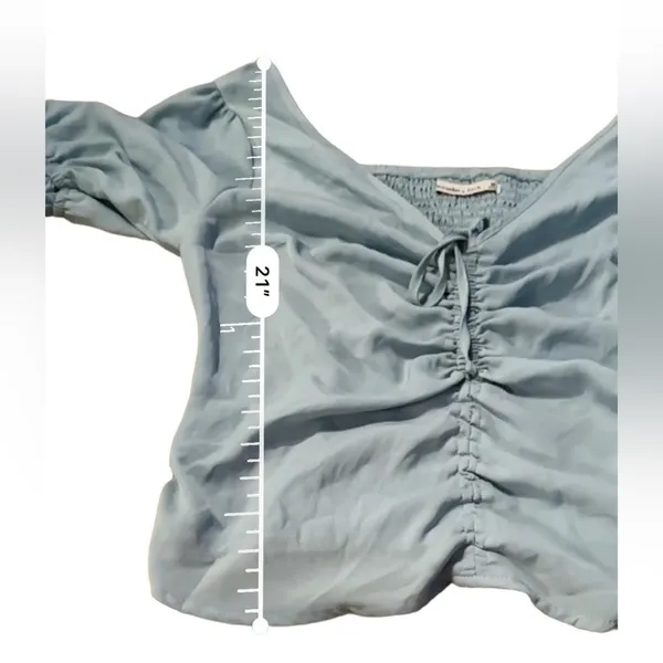 Abercrombie & Fitch Blue Short Sleeve Ruched Front Cropped Top Sz M‎ - Image 9