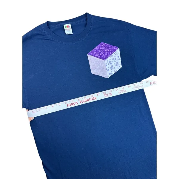 Fruit of the Loom Women’s Navy T-Shirt Quilt Patch‎ Floral Handmade Medium - Image 5