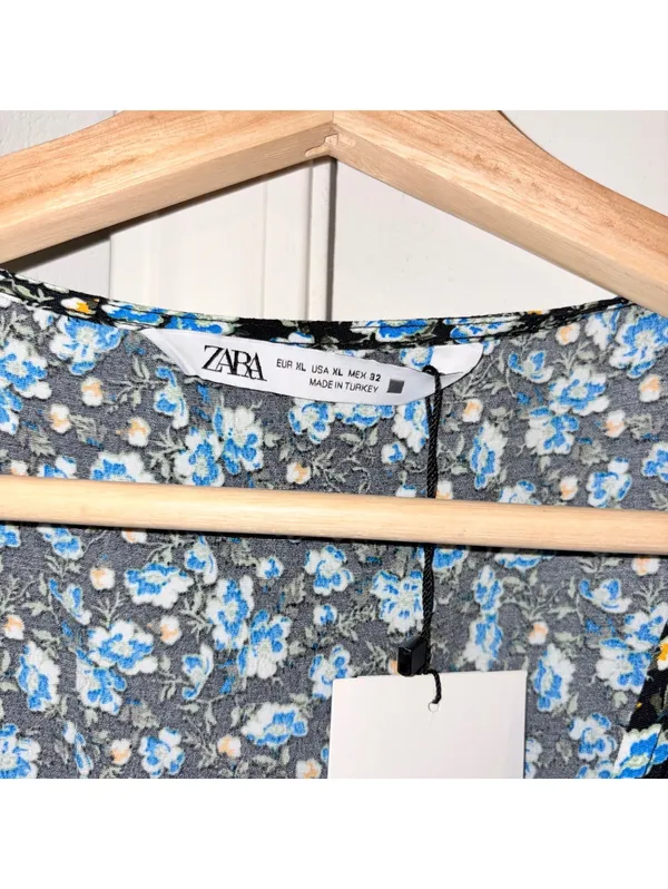 Zara NWT $70 Woman’s XL floral Ruffle hem midi dress flowered Open Neck - Image 5