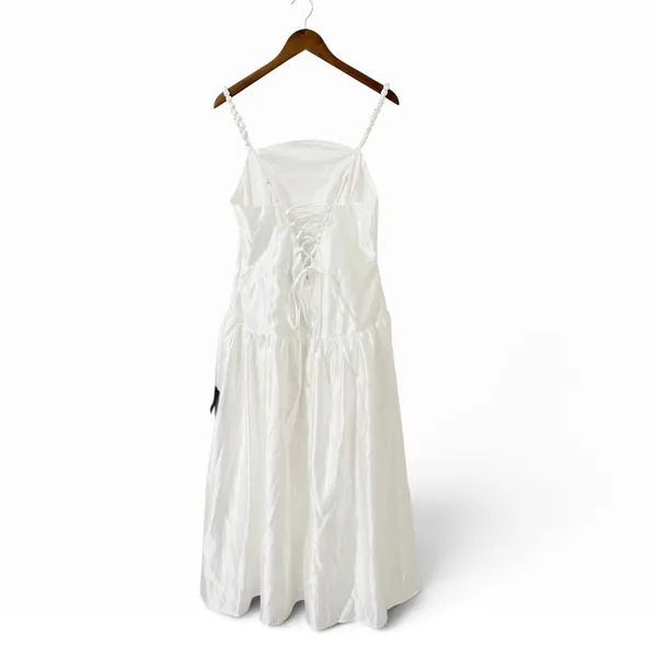 Lulus Modern Adoration White Satin Backless Lace-Up Maxi Dress size XL NWT - Image 3