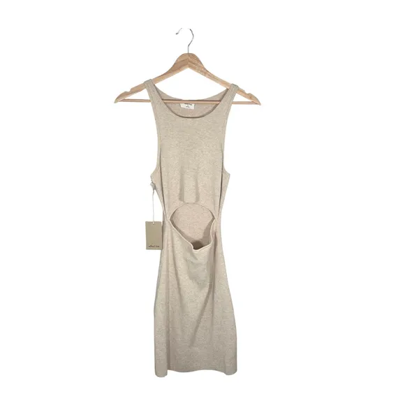 Aritzia Wilfred Free Cut Out Knit Mini Dress M Heather Flax Ribbed NWT - Image 2