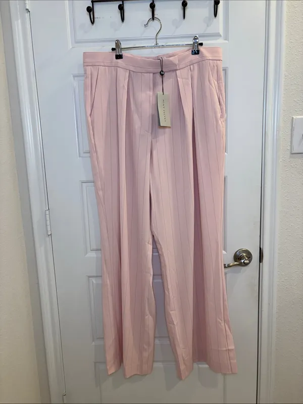 NWT Mint Velvet Pink Pinstripe 2 Piece Shirt Pants Set XL - Image 8