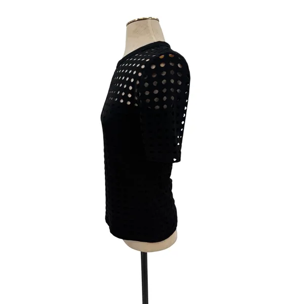 T by Alexander Wang Perforated Cutout Short Sleeve Crew Neck Top Black Size S - Image 5
