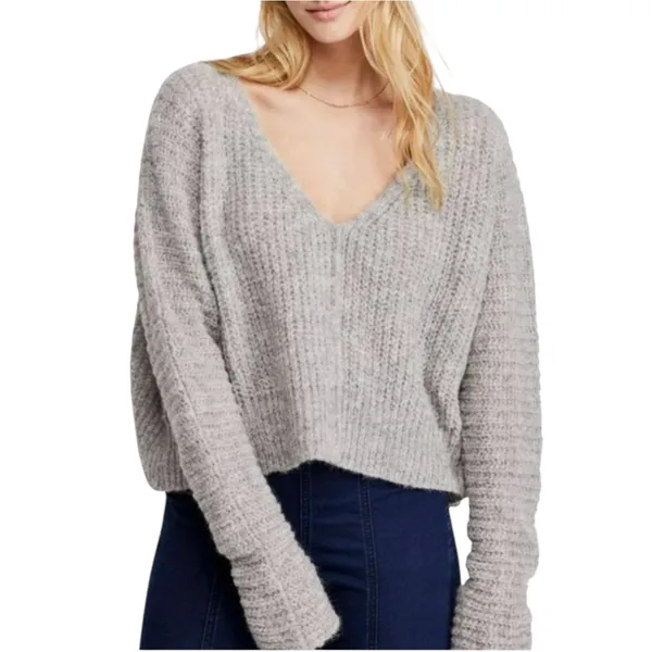 Free People Moonbeam Alpaca Blend Knit V-Neck Oversized Sweater MEDIUM - Image 2