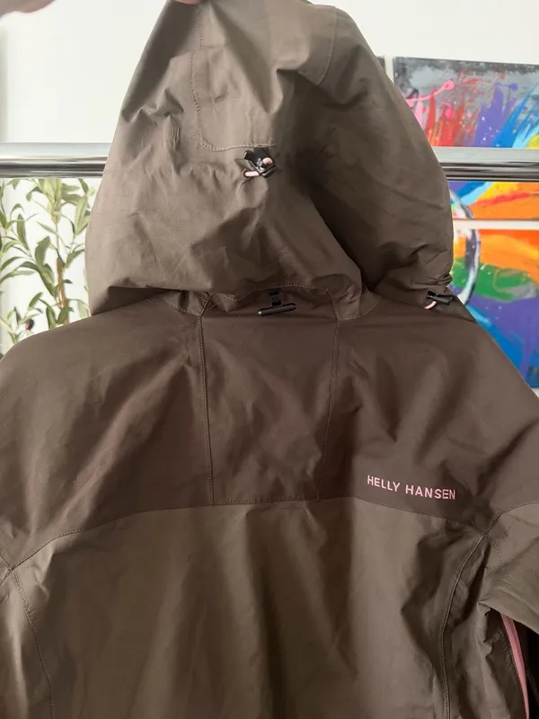 Brown & Pink Hooded Rain Jacket Size M Waterproof Shell Helly Hansen Ekolou - Image 7