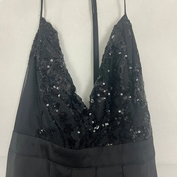 Love Couture Halter Beaded Babydoll Black Maxi Dress Size XS - Image 4