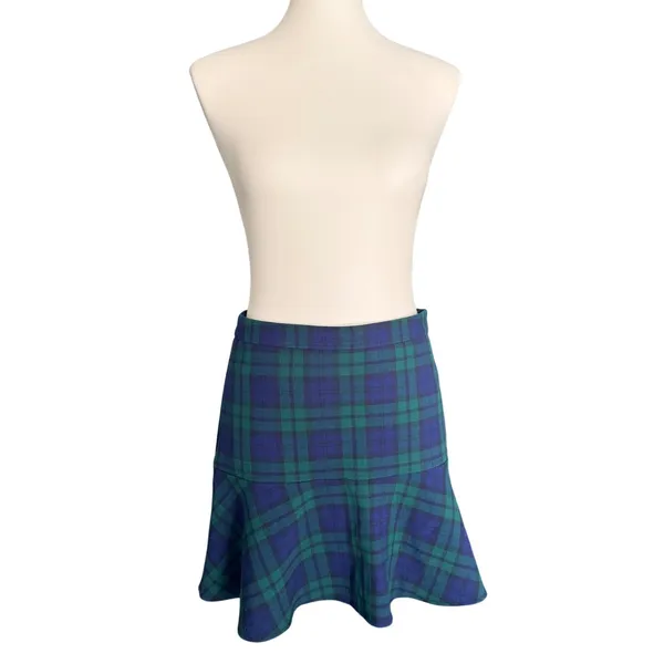 Vineyard Vines Plaid Mini Skirt Navy Green Black Watch Tartan Flounce Hem High‎ Waisted Preppy - Image 2