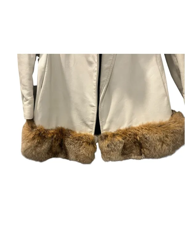 Rare Vintage 70s Back Street White Leather Penny Lane Coat Real Fur Trim Size 8 - Image 5