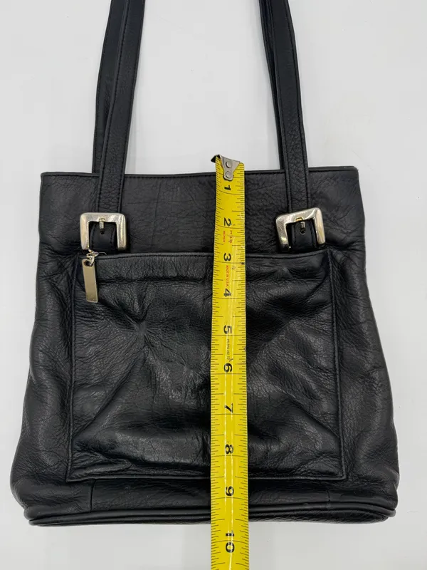 Mila Paoli Genuine Leather Black Tote Shoulder Bag Front Zip Pocket EUC - Image 9