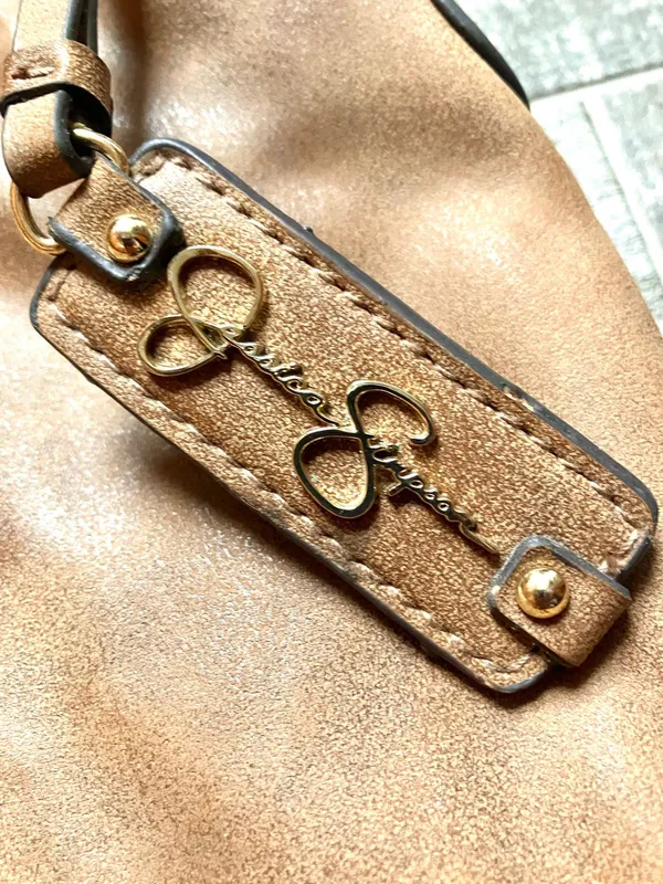 Jessica Simpson Classic Brown Leather Studded Hobo Shoulder Bag Purse Boho Chic - Image 2