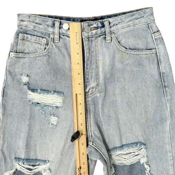 White Fox Light Wash High Rise Distressed Denim Straight Mom Jeans Size S 26" - Image 5