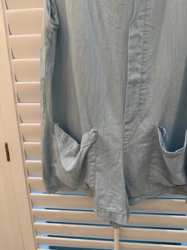 Bishop + Young Chambray Romper Small Light Blue Pocket Sleeveless - Image 3