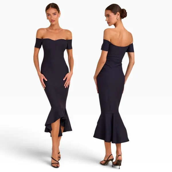Lulus How Much I Care Midnight Blue Off-the-Shoulder Midi Dress size S NWT - Image 2