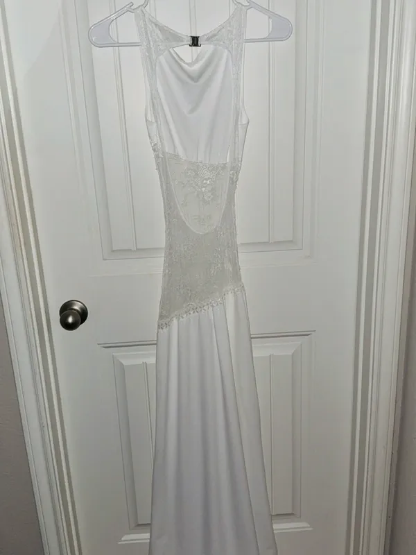 Peppermayo White Maxi Dress with Sheer Lace Midsection - Image 4