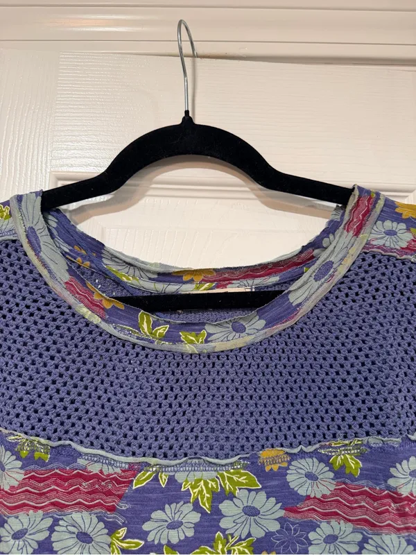 NWOT We The Free Size S Floral Crochet Panel Boho Top Cotton Short Sleeve Flowy - Image 5