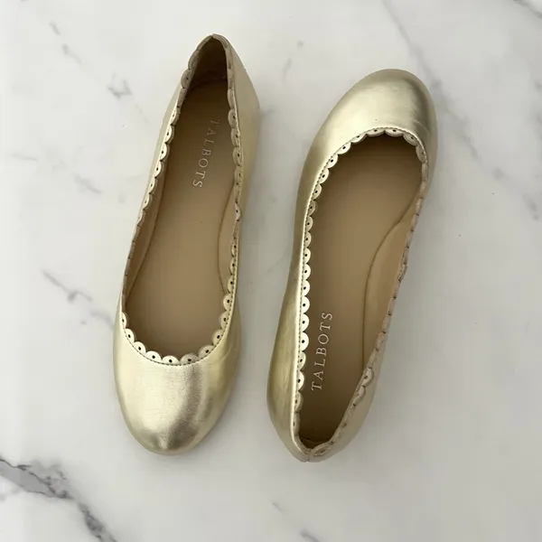 Talbots Penelope Gold Metallic Leather Scalloped Ballet Flats Size 7 Preppy chic - Image 7