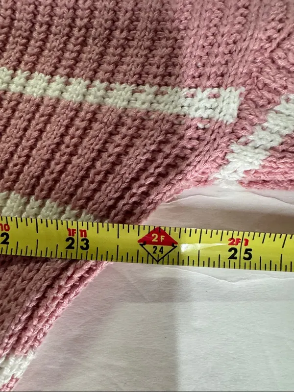 Merokeety Striped Pink sweater Maxi Dress v-neck Collared L side slits casual - Image 11