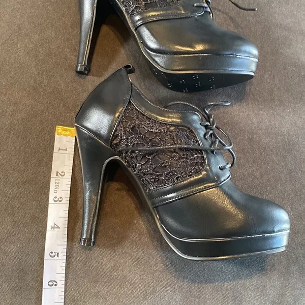 Women’s Black High Heel Booties with Lace Detail Size 5.5 - Image 9