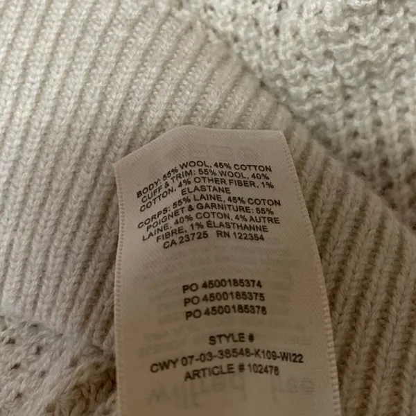 Aritzia Wilfred Cream Wool Waffle Knit Mock Neck Long Sleeve Sweater Top Size XS - Image 4