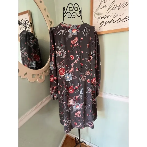 Ann Taylor‎ LOFT Nouveau Garden Cuffed Shirtdress 8 paisley gray Coastal Grey - Image 3