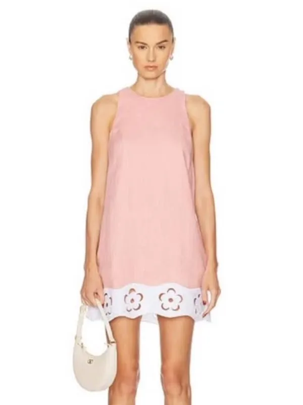 STAUD Light Pink Linen Mini Dress - Image 2