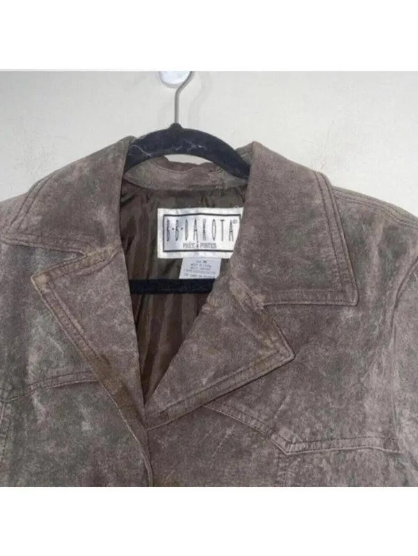 BB DAKOTA brown 100% Leather Long Sleeve Button Up Jacket Lined Classic Moto - Image 2