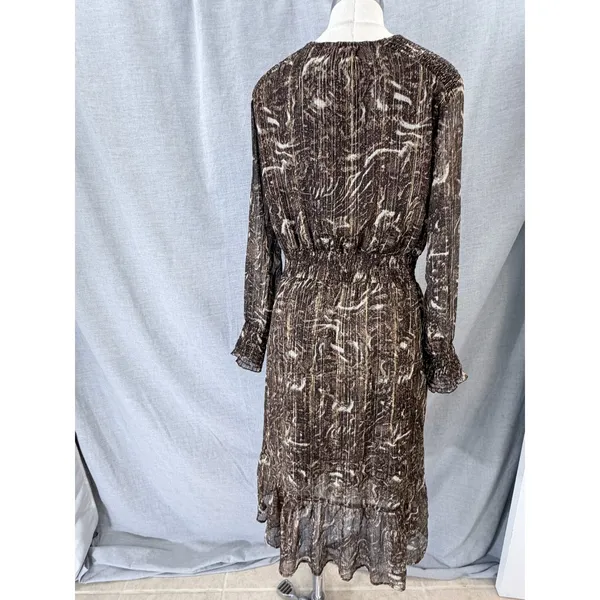 Greenpoint Brown Animal Print Metallic Lurex Smocked Midi Dress 42 XL‎ - Image 9