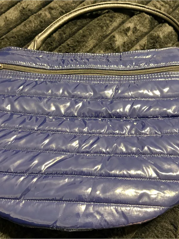 THINK ROYLN Quilted Puffer Shoulder Bag in Blue with Black Handles - Image 2