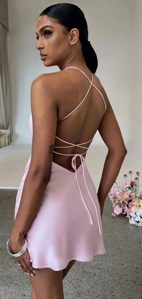 Silk Mini Dress Pink - Image 2
